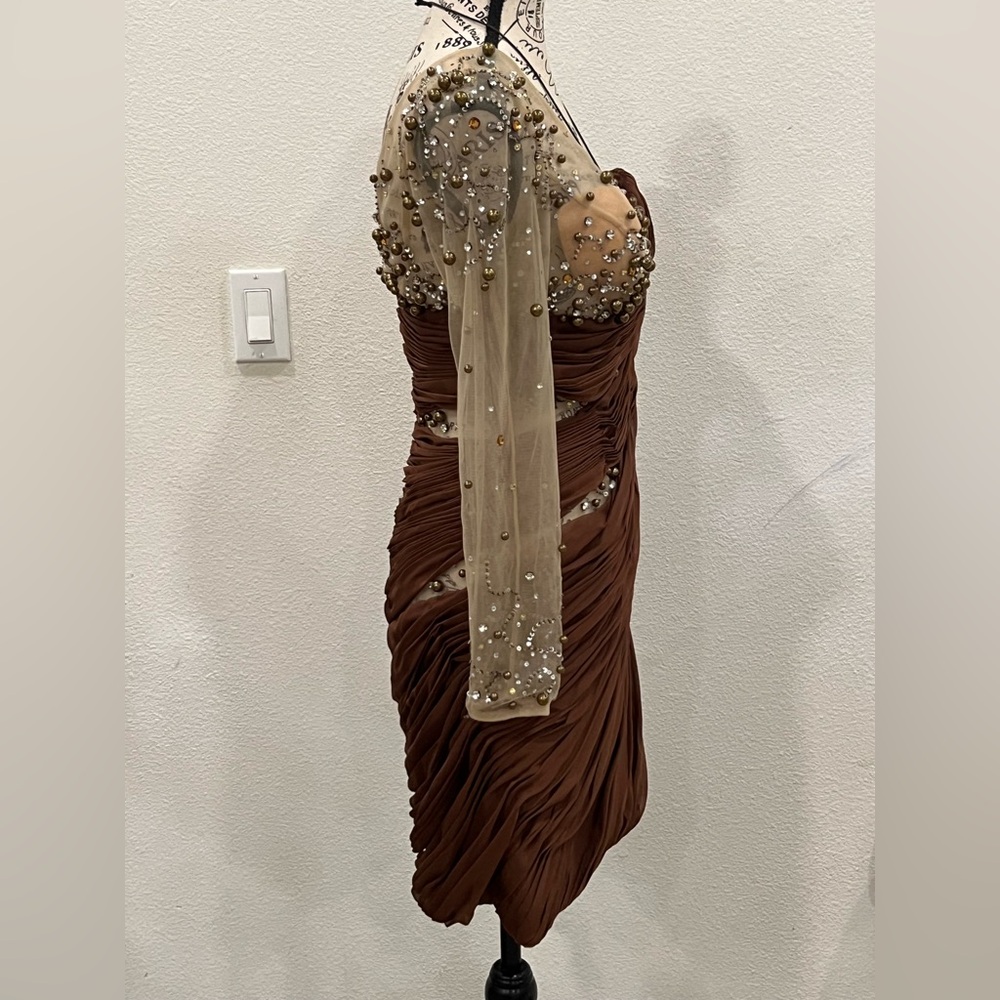 NWT - Vintage MNM Brown One-Shoulder Dress - Picture 4 of 8